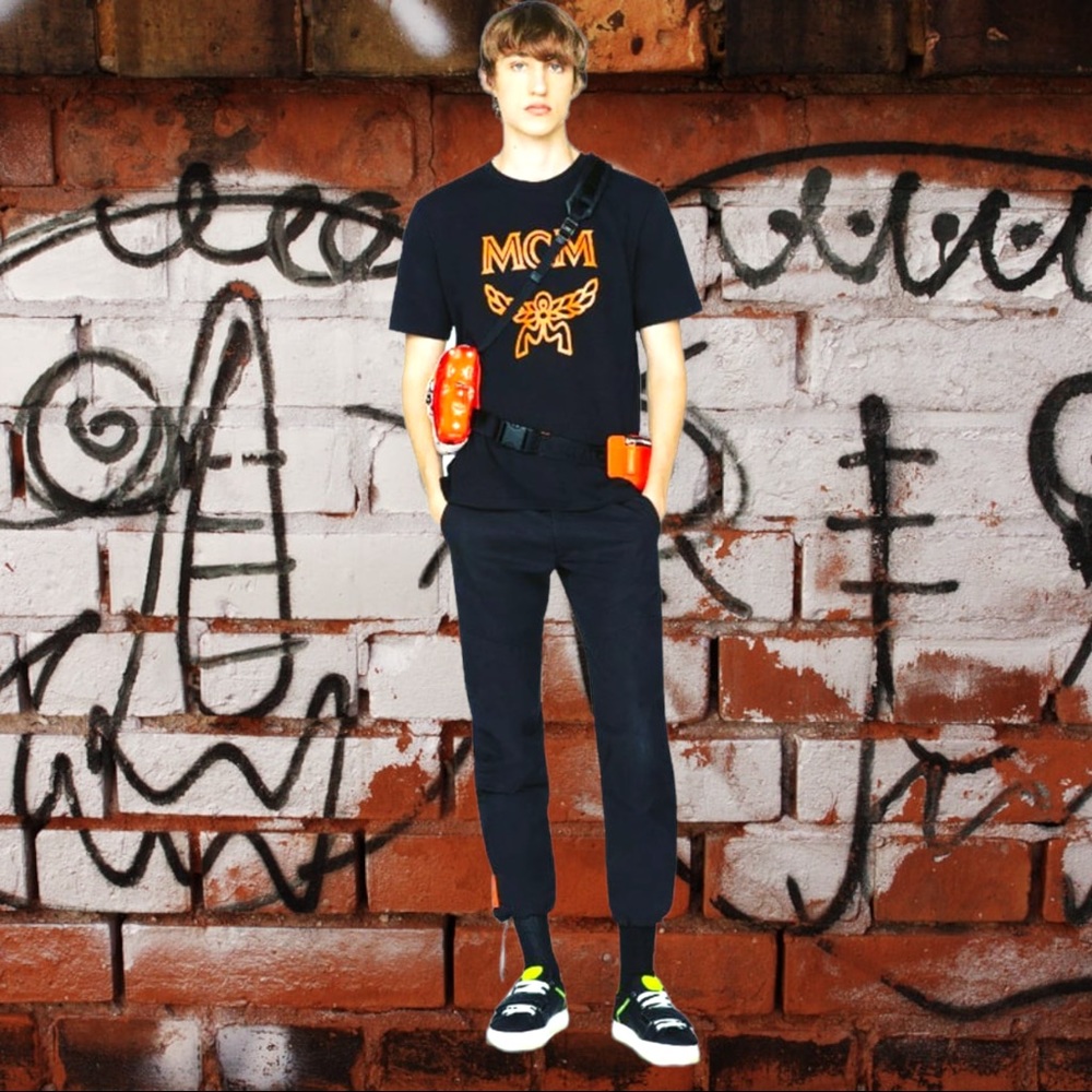 🆕 MCM Orange Flame 🔥 Nylon Jemison Crossbody 🎒2 in 1 Bag